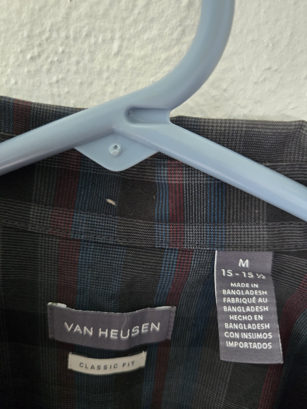 Van Heusen Men's Gray Plaid Button-Down with Blue and Burgundy Stripes - Picture 3 of 3
